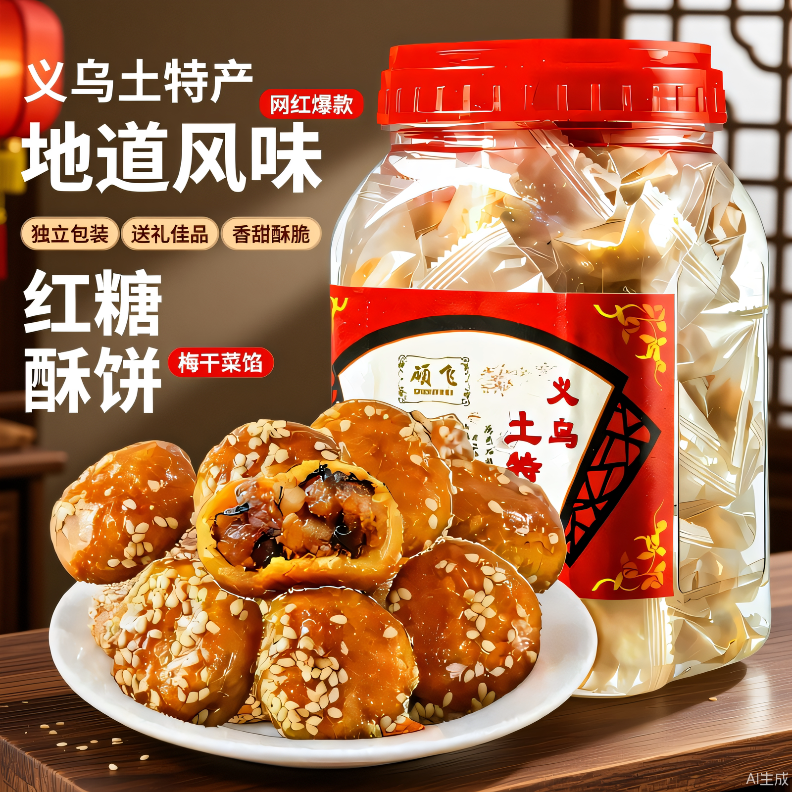 硕飞金华红糖酥饼梅干菜烧饼零食小吃糕点土特产独立包装传统食品