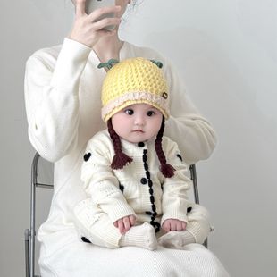 婴幼儿帽子韩系秋冬季宝宝防风保暖套头帽假发辫子护耳帽女公主潮