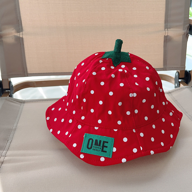 兒童漁夫帽夏季紅色草莓遮陽帽子