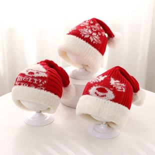 宝宝帽子秋冬季婴儿新年红色针织帽儿童过年帽男童女宝喜庆圣诞帽
