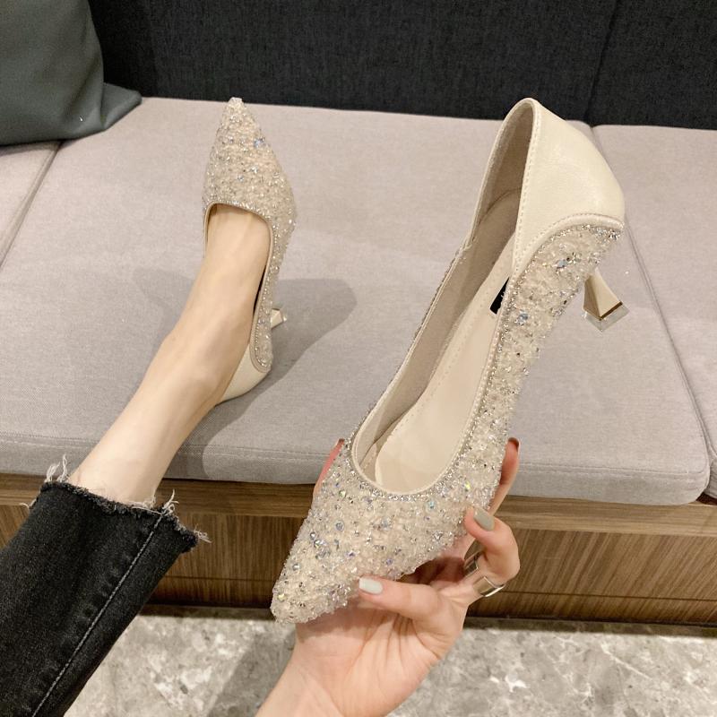 高跟鞋女细跟水钻韩版