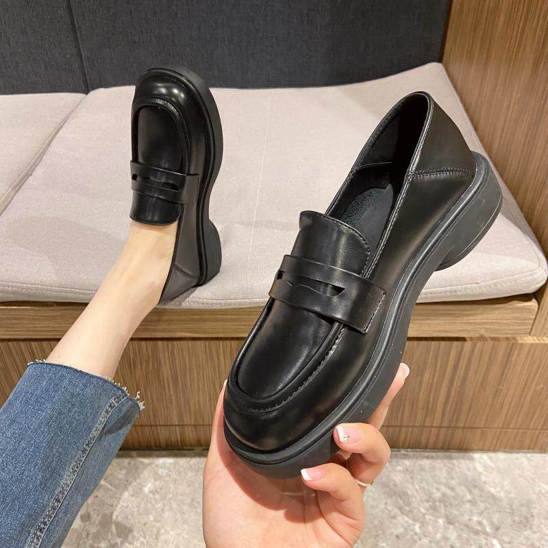 英伦风小皮鞋女2025年新款春季厚底圆头一脚蹬女鞋百搭乐福鞋单鞋