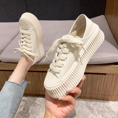 真皮厚底圆头饼干鞋女