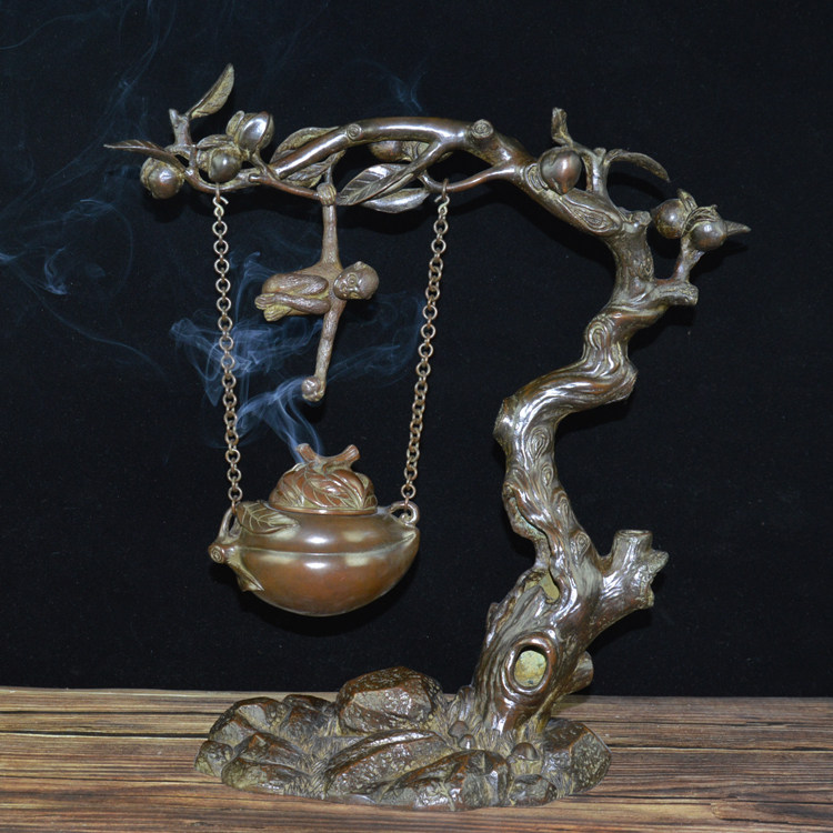 姑苏纯铜吊炉寿桃熏炉仿古香道客厅摆件盘香宣德炉禅家用纯铜香炉