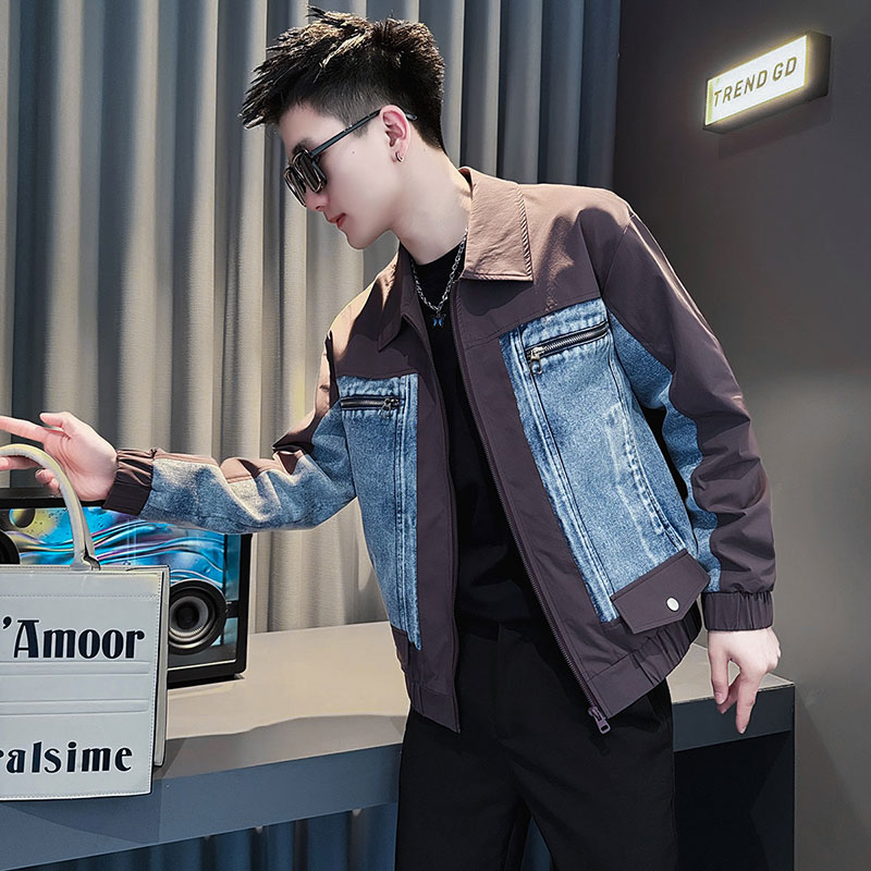 JK213-P108 控148 春季新款社会小伙潮店主风夹克男外套 紫色2图片