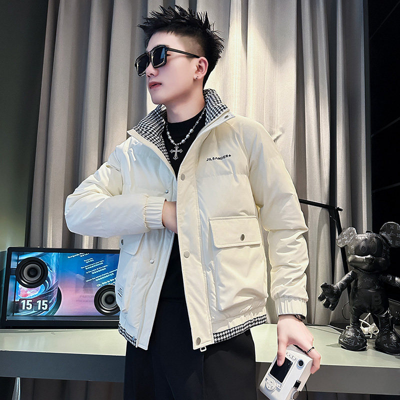 CF77-P138控178社会小伙ins棉衣外套修身格子拼接棉服男黑4,男装棉衣,电商A343