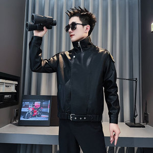 JK244-P128 控168 秋冬新款小伙店主风皮衣夹克男皮外套 咖图片