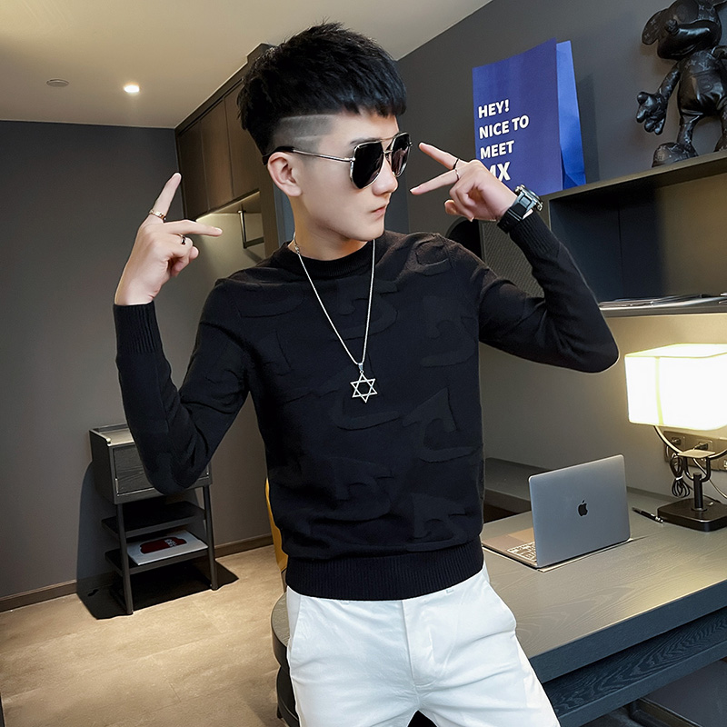 MY108-P75控1052025秋冬新款社会小伙时尚圆领针织衫毛衣男黑1，男装针织衫/毛衣，电商A343