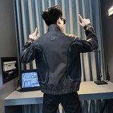 JK240-P128控168秋冬新款小伙店主风拼牛仔皮衣夹克男外套黑，男装夹克，电商A343