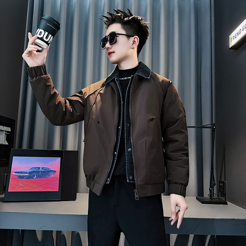 CF158-P138控178社会小伙点假两件棉衣外套潮流棉服男棉袄咖,男装棉衣,电商A343