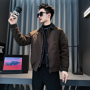 CF158-P138 控178 社会小伙点假两件棉衣外套潮流棉服男棉袄 咖图片