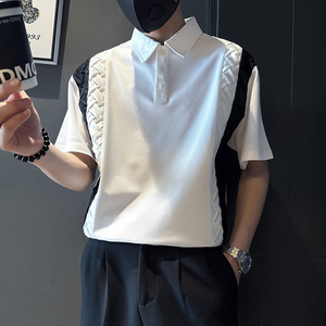 PL94-P58 控78 男潮青少年店主风小伙修身短袖polo衫 白4图片