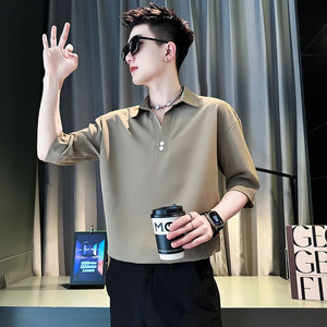 CS262-P58 控78 夏季中袖衬衫社会小伙潮流男套头衬衣 白1图片