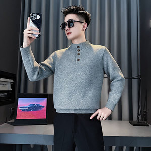 MY210-P88 控118 社会小伙假两件毛衣打底男针织衫线衣 深灰图片