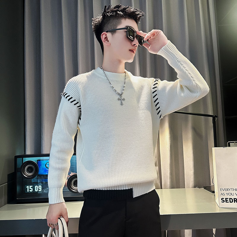 MY174-P68控98社会小伙毛衣打底男针织衫线衣白色1,男装T恤,电商A343