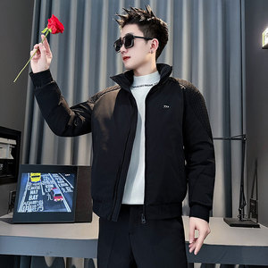 CF151-P138控178社会小伙麦穗拼接棉衣外套潮流棉服男棉袄黑