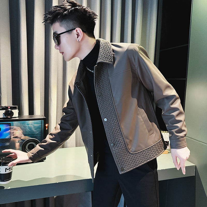 JK176-P128 控168 秋冬店主风社会小伙潮男皮衣夹克外套 咖2图片