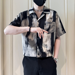 CS271-P58 控78 夏季中袖衬衫社会小伙潮流男衬衣 黑4图片
