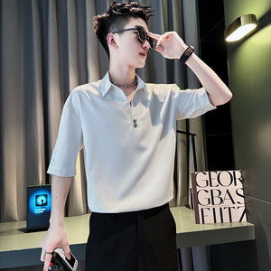CS262-P58 控78 夏季中袖衬衫社会小伙潮流男套头衬衣 卡1图片