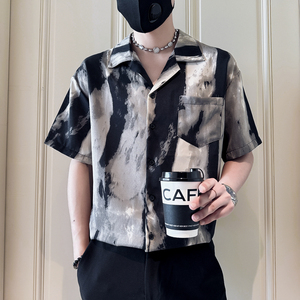 CS271-P58 控78 夏季中袖衬衫社会小伙潮流男衬衣 黑3图片