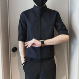 CS274-P58控78夏季中袖衬衫社会小伙潮流男衬衣卡其2，男装衬衫，电商A343