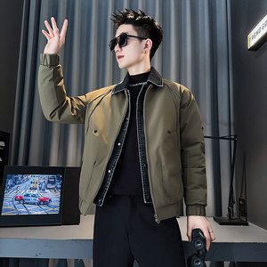 CF158-P138 控178 社会小伙点假两件棉衣外套潮流棉服男棉袄 黑图片