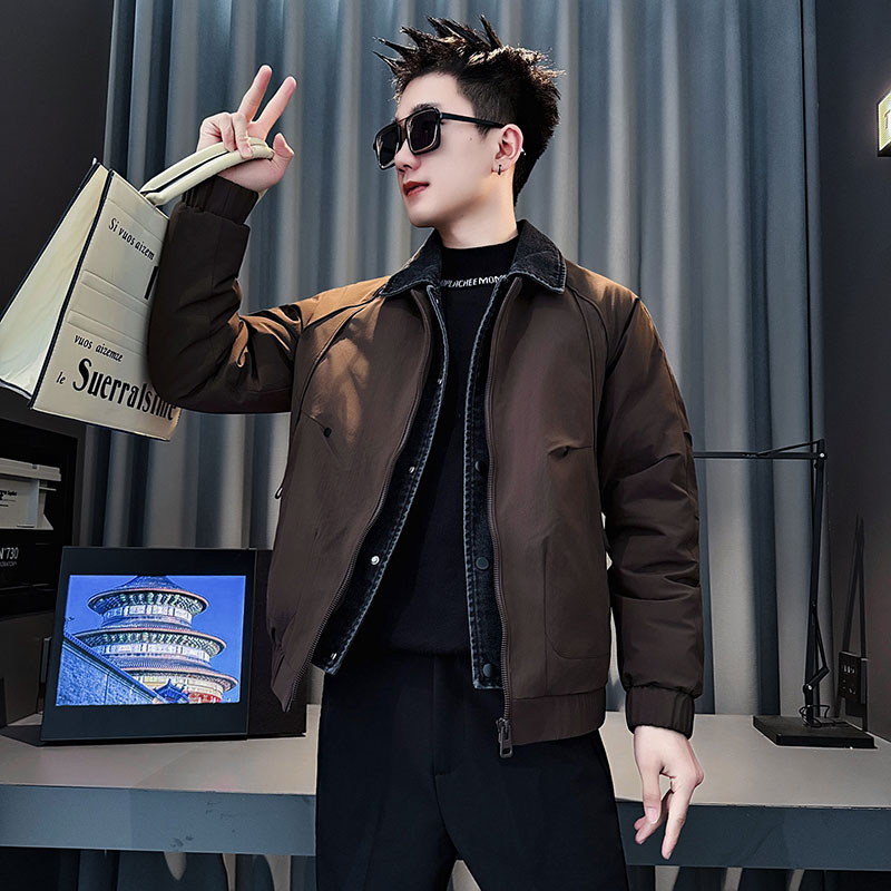 CF158-P138控178社会小伙点假两件棉衣外套潮流棉服男棉袄绿,男装棉衣,电商A343