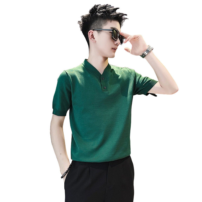 PL90-P58控78男潮青少年店主风小伙修身针织短袖polo衫焦糖1,男装Polo衫,电商A343