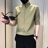 CS274-P58控78夏季中袖衬衫社会小伙潮流男衬衣卡其2，男装衬衫，电商A343