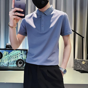 PL89-特P40 控60 男潮青少年店主风小伙修身短袖polo衫 蓝3图片