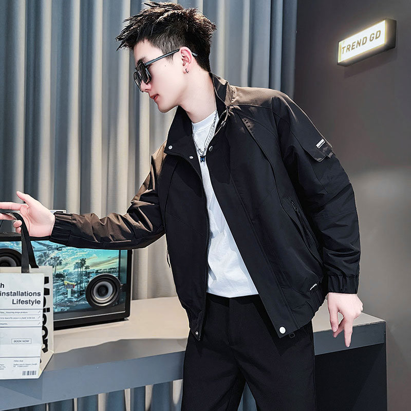JK196-P98控138春季新款社会小伙潮店主风夹克男外套黑2，男装夹克，电商A343