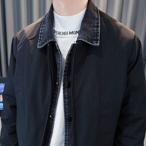 CF142-P148 控198 社会小伙店主风假两件棉衣外套潮流棉服男 黑图片