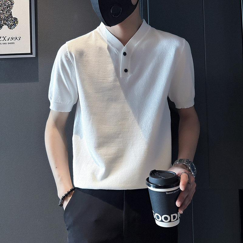 PL90-P58控78男潮青少年店主风小伙修身针织短袖polo衫黑3,男装Polo衫,电商A343