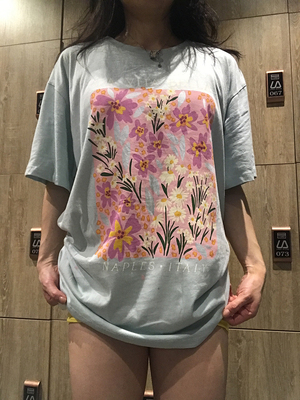 Morningoolala 繁花 全棉圆领宽松运动休闲吸汗短袖t恤 女 淡绿色