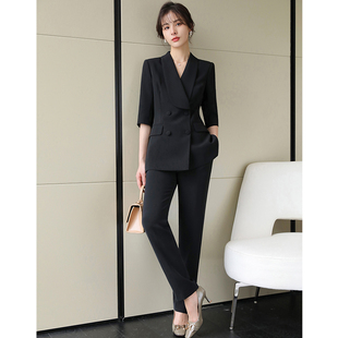 职业套装 酒店前台工作服商务正装 女气质秋季 西装 黑色短袖 新款