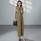 职业连衣裙女上班通勤西装 ME2026驼色长款 裙轻奢优雅风工作裙子