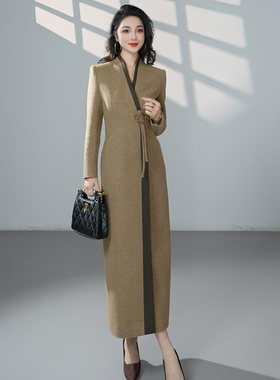 J-ME2026驼色长款职业连衣裙女上班通勤西装裙轻奢优雅风工作裙子