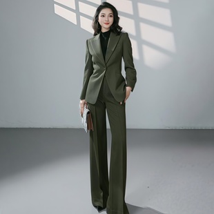 橄榄绿职业正装女套装西服春秋美容院售楼部经理职场轻奢感工作服