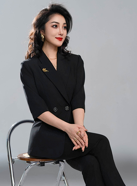 黑色西装套装女春秋时尚气质女神范职业正装商务律师面试西服套装
