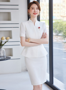 时尚职业女裙套装2026夏季新款美容院前台医美工作装制服白色西装