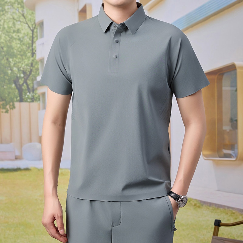 轻奢商务休闲运动POLO上衣长裤两件套装夏冰丝T恤中年5955P115，男装休闲套装，星座1010A-1