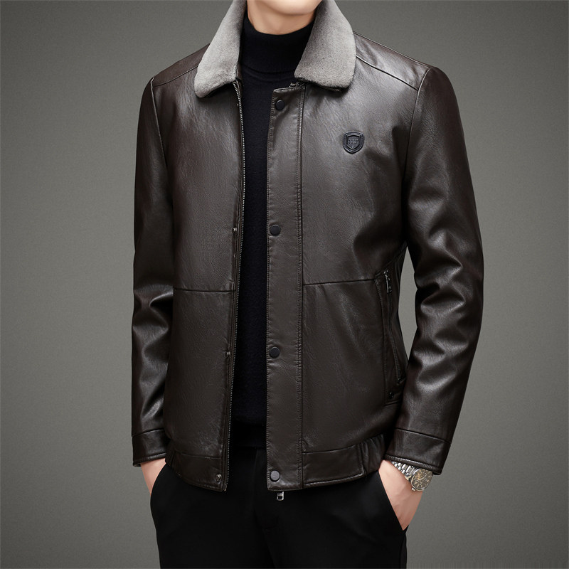 脱卸内胆羽绒服男中年翻领真毛领PU皮夹克羽绒冬装外套2217P225,男装羽绒服,星座1010A-1