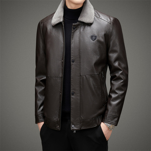 脱卸内胆羽绒服男中年翻领真毛领PU皮夹克羽绒冬装外套2217P225图片