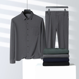 中老年春季长袖衬衫套装男灯芯绒春秋衬衫长裤子两件套5608P98，男装休闲套装，星座1010A-1