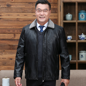 中老年人商务PU羽绒服男爸爸可脱卸内胆皮夹克羽绒真毛领2217P225图片