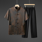 夏季唐装短袖套装男新式风爸爸装两件套装P50单件批35，男装休闲套装，星座1010A-1