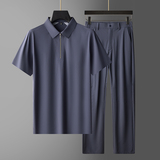 全无缝商务休闲套装男品质男装夏季冰丝两件套5966P135，男装休闲套装，星座1010A-1