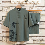 风男装夏季男士套装汉服复古风潮牌青年唐装6分裤H1689P45，男装民族服装，星座1010A-1