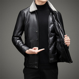 脱卸内胆羽绒服男中年翻领真毛领PU皮夹克羽绒冬装外套2217P225，男装羽绒服，星座1010A-1