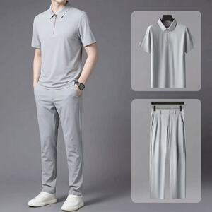 全无缝商务休闲套装男品质男装夏季速干冰丝防晒两件套5966P135，男装休闲套装，星座1010A-1